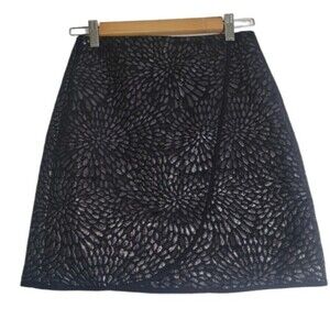 LOFT Ann Taylor Mini Skirt Shimmer Splash Faux Wrap Skirt Black